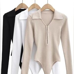 Women's Brandy Melville Ribbed Long Sleeve Bodysuit